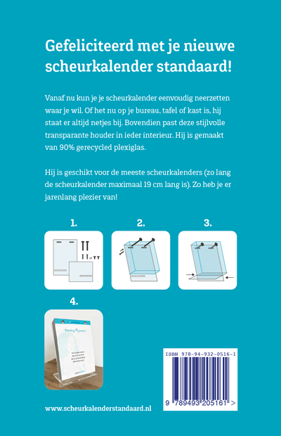 Achterzijde doosje van de scheurkalender standaard