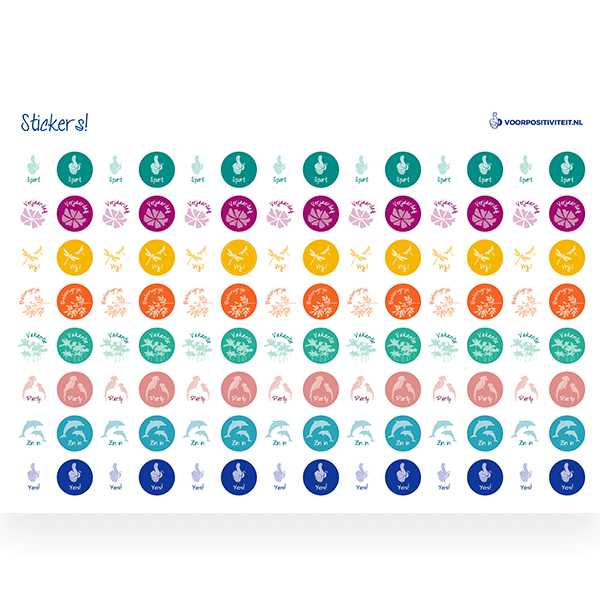 Familieplanner 2026 positieve spreuken stickervel