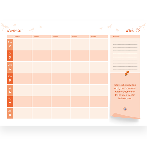 Familieplanner 2026 positieve spreuken inkijkpagina