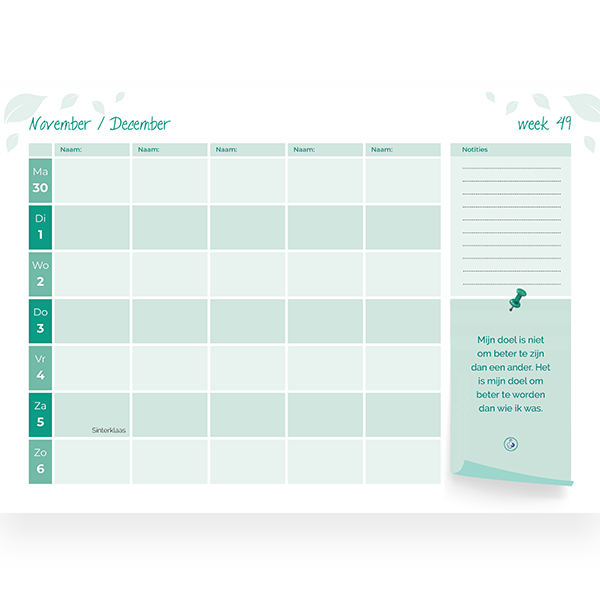 Familieplanner 2026 positieve spreuken inkijkpagina