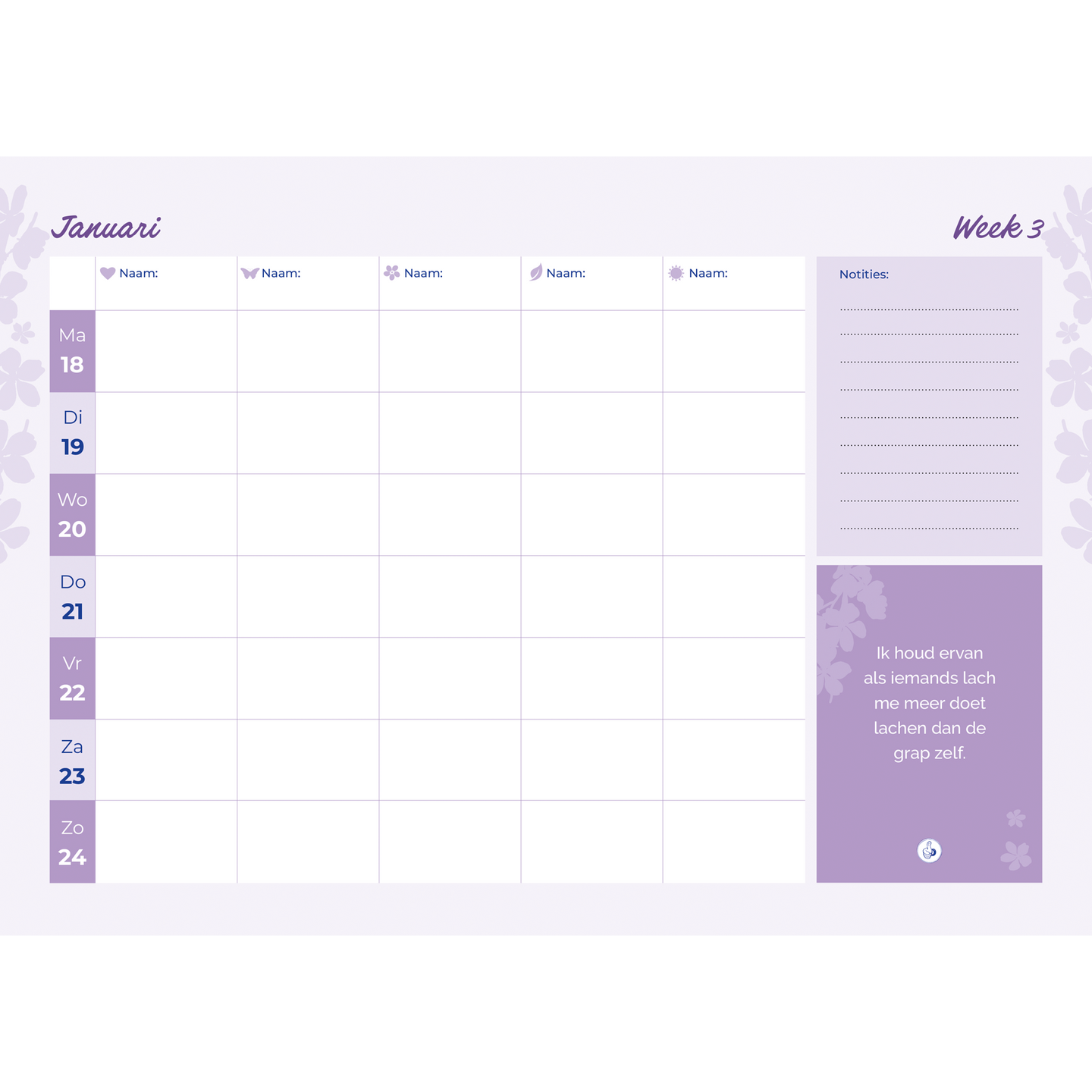 Familieplanner 2027 inkijkpagina week 3