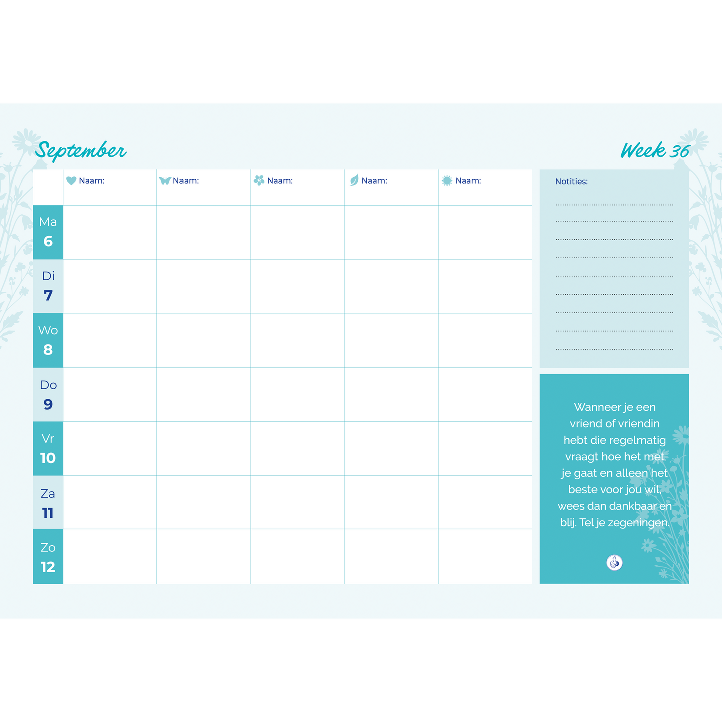 Familieplanner 2027 inkijkpagina week 36