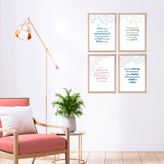 Poster wit huiskamer aan de wand